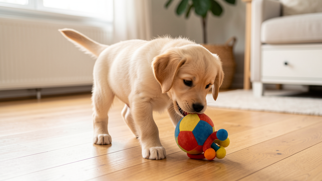子犬が可愛く遊んでいる写真。パピーフード比較記事のアイキャッチ画像