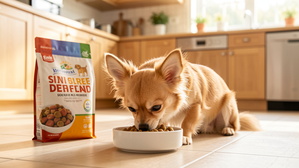 小型犬がドッグフードを食べている様子。食いつき重視の小型犬向けフード比較イメージ