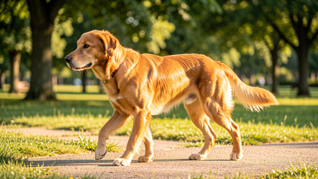 健康な犬が公園を散歩している様子