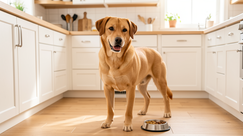 避妊去勢後の犬に健康的なドッグフードを与えるイメージ