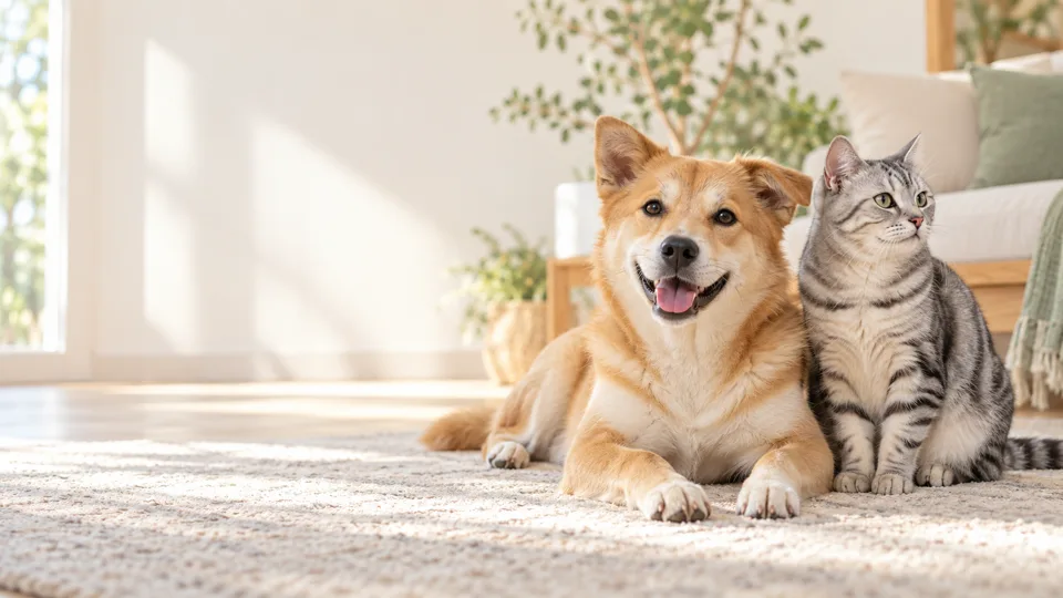 室内にいる犬と猫のイメージ
